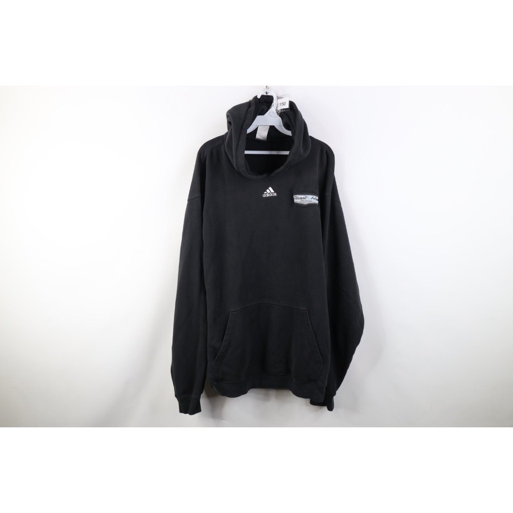 Vintage Y2k Adidas Mens Xl Faded Stewart Haas Racing Hoodie Sweatshirt Black